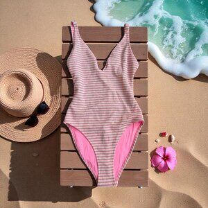 TOPSHOP Striped High Cut One Piece Swimsuit Bathing Suit Size US 6 NEW NWT